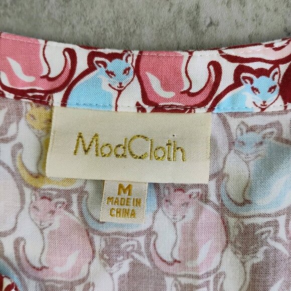 ModCloth Top Womens Medium Multicolor Cat Print Button Down Cat Lady Long Sleeve - Picture 7 of 14
